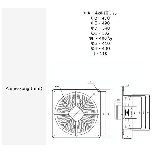  [아마존베스트]Reventon 5949 Industrial Wall Fan in Housing Diameter 400 mm 3955 m3/h 180 W