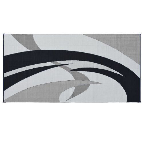  Reversible Mats 159181 Black & White Swirl Pattern Mat 9-Feet x 18-Feet