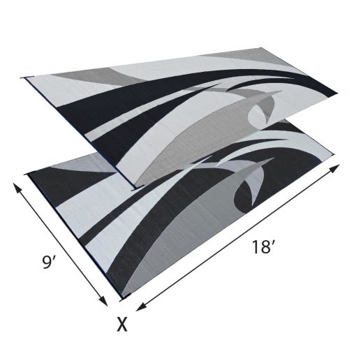  Reversible Mats 159181 Black & White Swirl Pattern Mat 9-Feet x 18-Feet