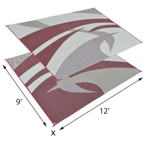  Reversible Mats 159125 Outdoor Patio / RV Camping Mat - Swirl (Burgundy, 9-Feet x 12-Feet