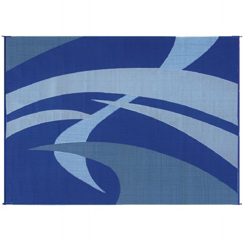  Reversible Mats 159123 Outdoor Patio / RV Camping Mat - Swirl (Blue/Black/Grey, 9-Feet x 12-Feet)