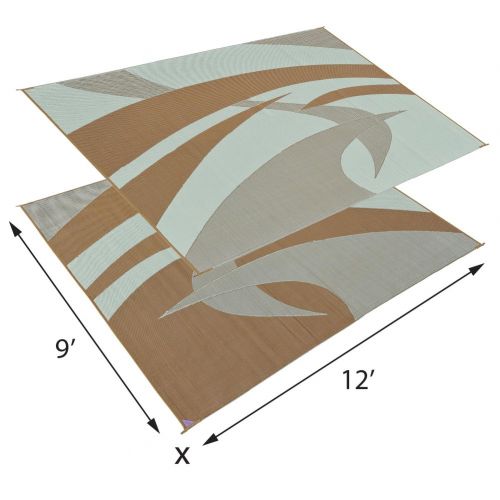  Reversible Mats 159127 Outdoor Patio / RV Camping Mat - Swirl (Brown/Beige, 9-Feet x 12-Feet)