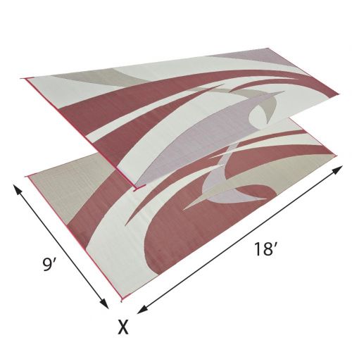  Reversible Mats Outdoor Patio / RV Camping Mat - Swirl (Burgundy/Brown, 9-Feet x 18-Feet)