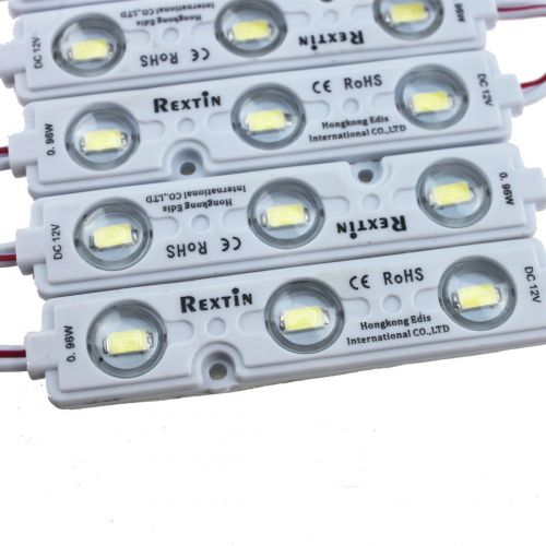  Rextin Super bright 200pcs 3 LED Module White 5630 5730 SMD 40-45LM Per led Waterproof Decorative Light for Letter Sign Advertising Signs with Tape Adhesive Backside