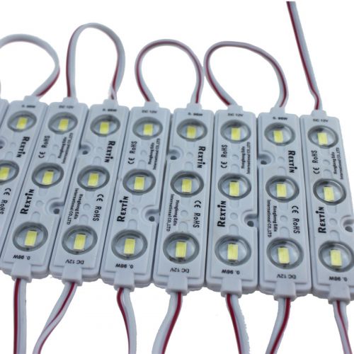  Rextin Super bright 200pcs 3 LED Module White 5630 5730 SMD 40-45LM Per led Waterproof Decorative Light for Letter Sign Advertising Signs with Tape Adhesive Backside