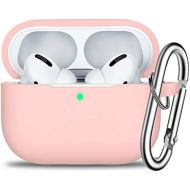 R-fun AirPods Pro Case Cover with Keychain, Full Protective Silicone Skin Accessories for Women Girl with Apple 2019 Latest AirPods Pro Case, Front LED Visible-Sand Pink