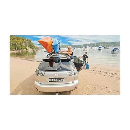  Rhino Rack Kayak & Canoe Carrier, Folding J-Style Extension with Universal Mounting Bracket for Most Roof Racks, Easy Use & Fitment, Heavy Duty; for All Vehicles; 4WD, Pick Up Trucks, SUV's, Wagon's