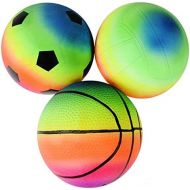 [아마존베스트]Rhode Island Novelty 6 Inch Rainbow Sports Vinyl Balls Set of 3 Assorted Designs May Vary