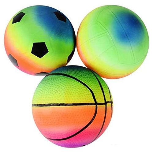  [아마존베스트]Rhode Island Novelty 6 Inch Rainbow Sports Vinyl Balls Set of 3 Assorted Designs May Vary