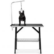 Rhomtree Professional Foldable Pet Grooming Table with Mesh Tray and Adjustable Arm and Noose Dog Show Bath Table