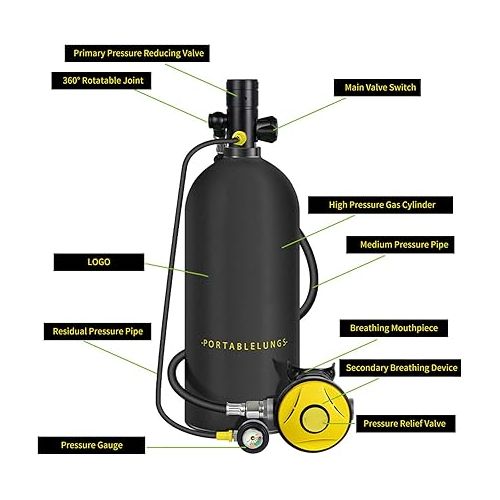  RiToEasysports DIDEEP Scuba Tank Diving Gear, 3L 30?50 Minutes Aviation Aluminum Scuba Tank Oxygen Cylinder for Diver