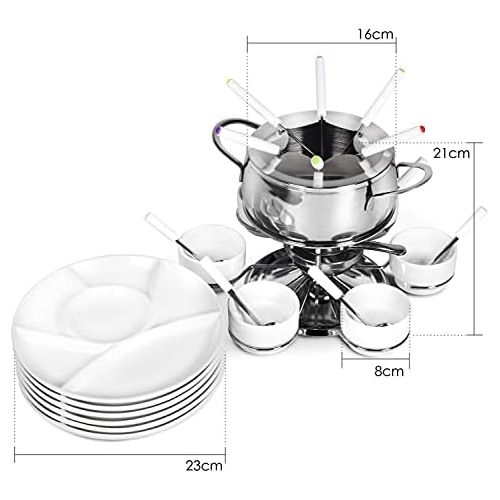  [아마존베스트]Ribelli fondue set, 28 piece stainless steel set, 6 x forks, spoons, plates, bowls for cheese fondue, meat fondue, ideal for 6 people