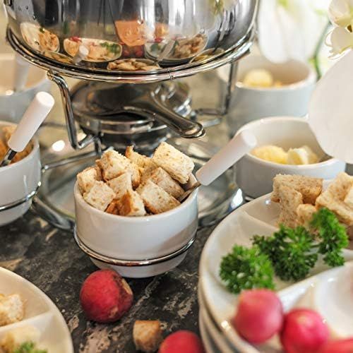  [아마존베스트]Ribelli fondue set, 28 piece stainless steel set, 6 x forks, spoons, plates, bowls for cheese fondue, meat fondue, ideal for 6 people