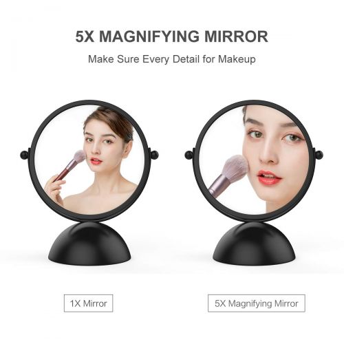  Rich Life Two-Sided Magnifying Makeup Vanity Mirror, 5X Magnification with 360 Degree Swivel Rotation, Tabletop Cosmetic Bathroom Mirror for Girls (Black)