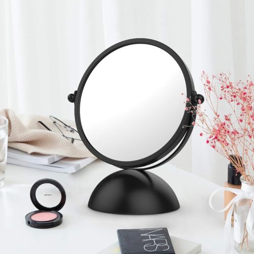  Rich Life Two-Sided Magnifying Makeup Vanity Mirror, 5X Magnification with 360 Degree Swivel Rotation, Tabletop Cosmetic Bathroom Mirror for Girls (Black)