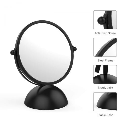  Rich Life Two-Sided Magnifying Makeup Vanity Mirror, 5X Magnification with 360 Degree Swivel Rotation, Tabletop Cosmetic Bathroom Mirror for Girls (Black)