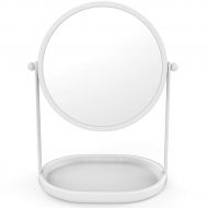 Rich Life Two-Sided Magnifying Makeup Vanity Mirror, 5X Magnification with 360 Degree Swivel Rotation, Tabletop Cosmetic Bathroom Mirror With Stand and Storage Tray (White)