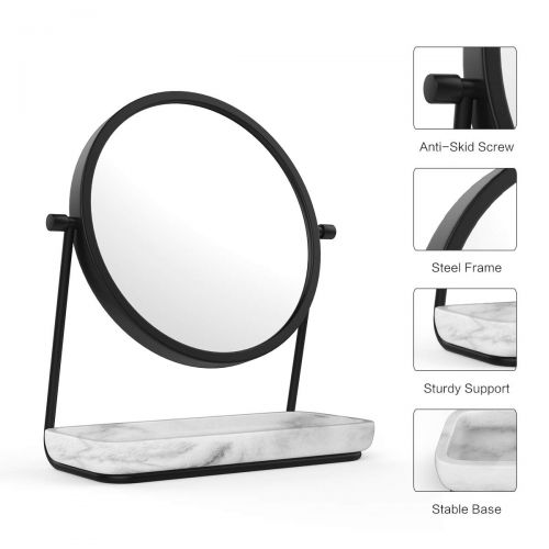  Rich Life Two-Sided Magnifying Makeup Vanity Mirror, 5X Magnification with 360 Degree Swivel Rotation, Tabletop Cosmetic Bathroom Mirror With Stand and Storage Tray (White)