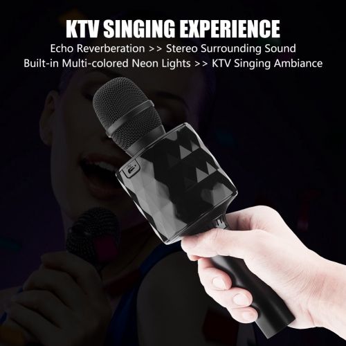 Wireless Karaoke Microphone,Richer-R Reverberation Karaoke Microphone Bluetooth Speaker Car speaker,3-4 Hours Play with Heavy Bass Diaphragm Echo Noise Cancelling for iOS Android P