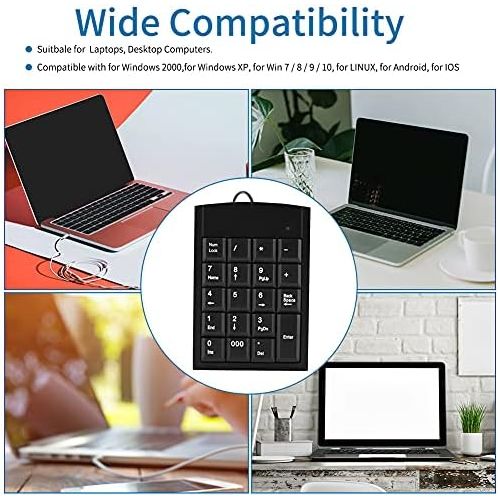  [아마존베스트]Richer-R Numeric Keypad Numeric Keypad, Richer Ergonomic Portable Slim Mini USB 19Keys Numerical Number Pad Keypad Keyboard For Laptop Desktop PC Black