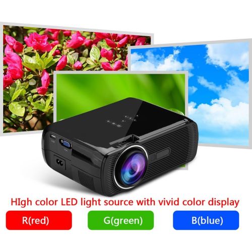  Richer-R Mini Projector, 100-240V Mini Projector 1080P HD Home Theater 23 Languages With USB, SD, HDMI, VGA, AV&TV Input interfaces(Black)
