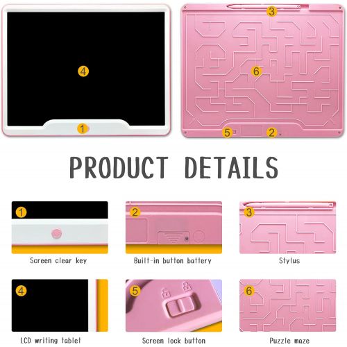  [아마존베스트]Richgv 15 Inch LCD Writing Tablet with Anti-Clearance Function and Pen, Digital Ewriter Graphic Tablets Writing Board Paperless Notepad Doodle Board (Pink)