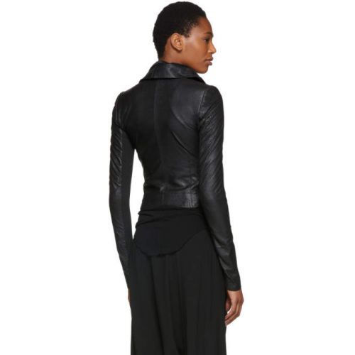  Rick Owens Black Leather Classic Biker Jacket