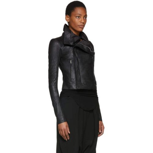  Rick Owens Black Leather Classic Biker Jacket