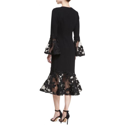  Rickie Freeman For Teri Jon Long-Sleeve Crepe Flounce-Lace Cocktail Dress