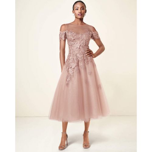  Rickie Freeman For Teri Jon Organza 3D Embellished Illusion Gown