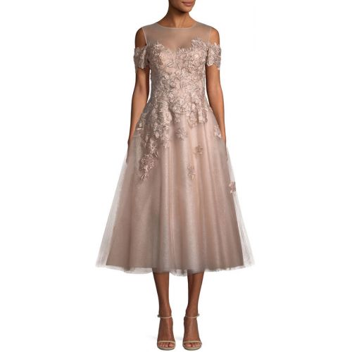  Rickie Freeman For Teri Jon Organza 3D Embellished Illusion Gown