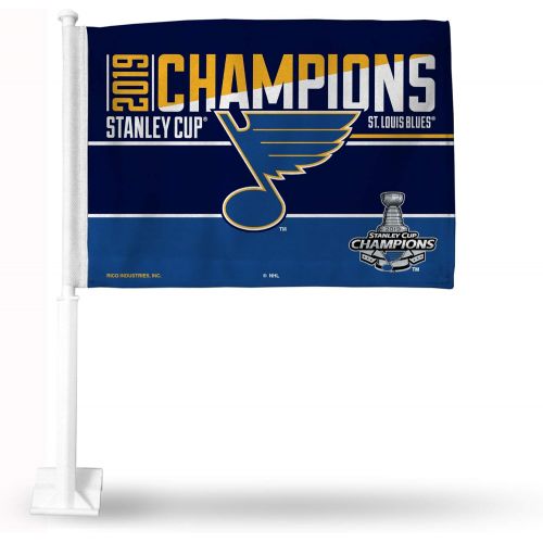  Rico Industries NHL St. Louis Blues Car Flag, with White Polecar Flag, with White Pole, Blue, 19