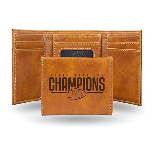  Rico Industries NFL Kansas City Chiefs Super Bowl LIV Champions Laser Engraved Tri-Fold Wallet, Brown