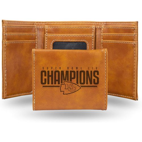  Rico Industries NFL Kansas City Chiefs Super Bowl LIV Champions Laser Engraved Tri-Fold Wallet, Brown