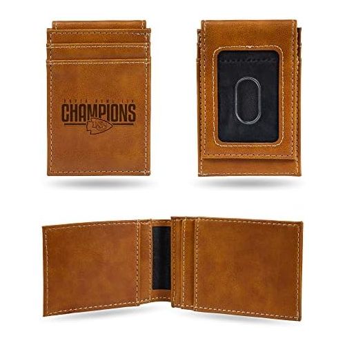  Rico Industries NFL Kansas City Chiefs Super Bowl LIV Champions Laser Engraved Front Pocket Wallet, Brown
