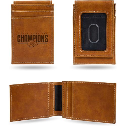  Rico Industries NFL Kansas City Chiefs Super Bowl LIV Champions Laser Engraved Front Pocket Wallet, Brown