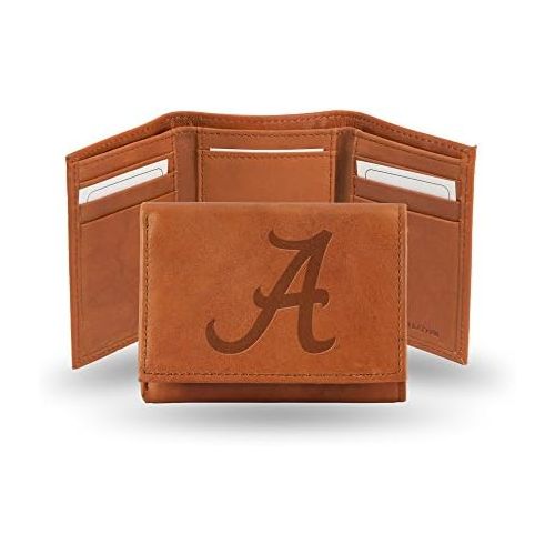  Rico Industries NCAA Alabama Crimson Tide Embossed Leather Trifold Wallet, Tan