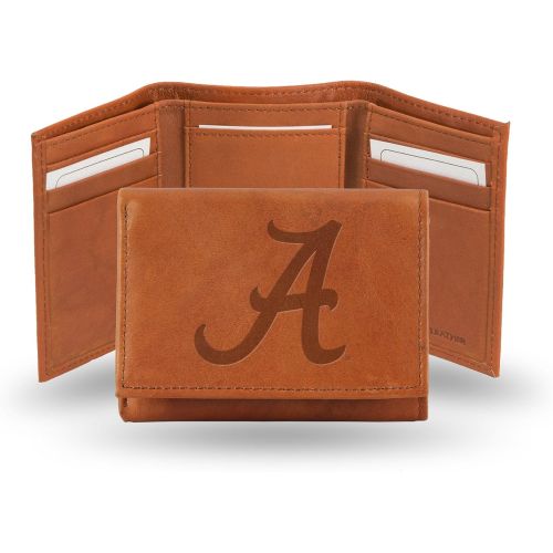  Rico Industries NCAA Alabama Crimson Tide Embossed Leather Trifold Wallet, Tan