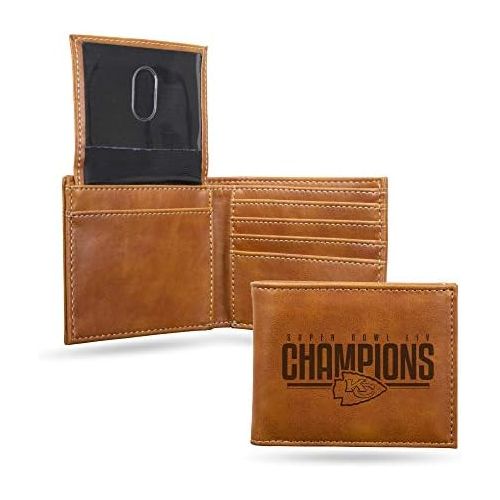  Rico Industries NFL Kansas City Chiefs Super Bowl LIV Champions Laser Engraved Billfold Wallet, Brown