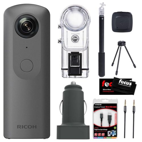  Ricoh Theta V 360-Degree Spherical 4K HD Digital Camera with Ricoh Selfie Stick, Ricoh TW-1 Underwater Housing Kit