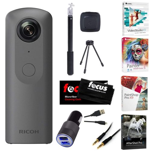  Ricoh Theta V 360-Degree Spherical 4K HD Digital Camera with Ricoh Selfie Stick, Video Editing Software Bundle