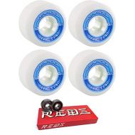 Ricta 54mm Wheels Rapido Wide White/Blue Skateboard Wheels - 101a with Bones Bearings - 8mm Bones Super Reds Skateboard Bearings - Bundle of 2 Items