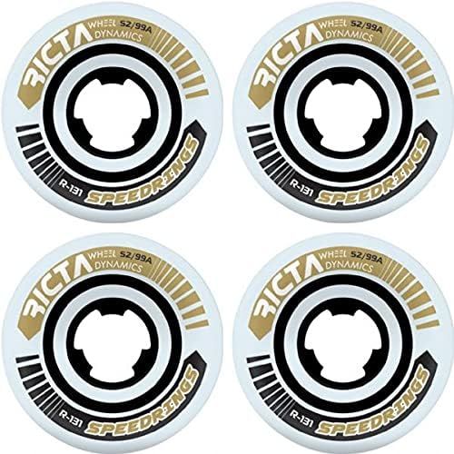  Ricta Wheels Speedrings Slim White/Gold Skateboard Wheels - 52mm 99a (Set of 4)