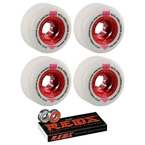  Ricta 56mm Wheels Chrome Clouds White/Red Skateboard Wheels - 86a with Bones Bearings - 8mm Bones Reds Precision Skate Rated Skateboard Bearings (8) Pack - Bundle of 2 Items