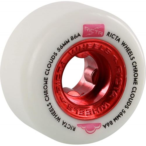  Ricta 56mm Wheels Chrome Clouds White/Red Skateboard Wheels - 86a with Bones Bearings - 8mm Bones Reds Precision Skate Rated Skateboard Bearings (8) Pack - Bundle of 2 Items