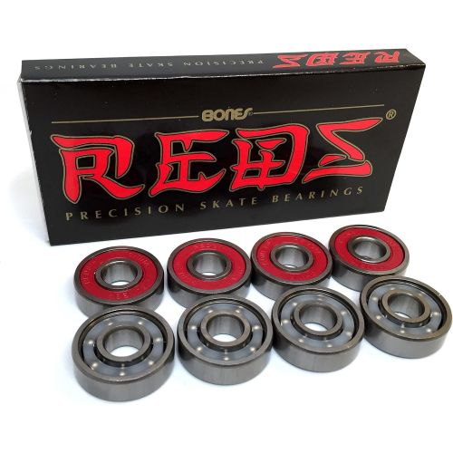  Ricta 56mm Wheels Chrome Clouds White/Red Skateboard Wheels - 86a with Bones Bearings - 8mm Bones Reds Precision Skate Rated Skateboard Bearings (8) Pack - Bundle of 2 Items