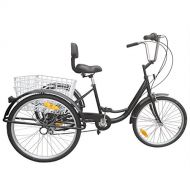 Ridgeyard 24 6 Speed 3 Wheel Cycling Pedal Tricycle Adult Bicycle Trike Bike w/Shopping Basket Black