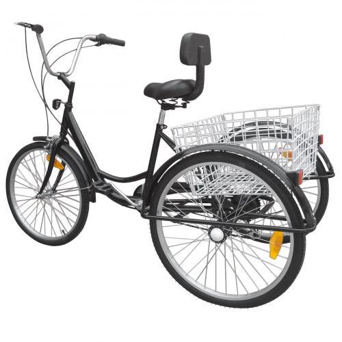  Ridgeyard 24 6 Speed 3 Wheel Cycling Pedal Tricycle Adult Bicycle Trike Bike w/Shopping Basket Black