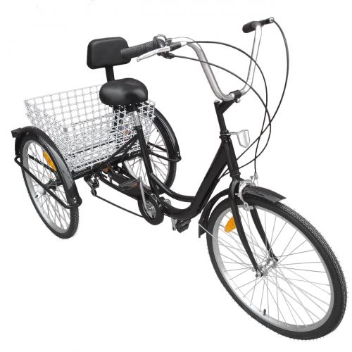  Ridgeyard 24 6 Speed 3 Wheel Cycling Pedal Tricycle Adult Bicycle Trike Bike w/Shopping Basket Black