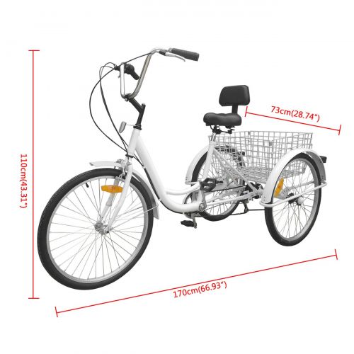  Ridgeyard 6 Speed 24 Inch 3 Wheel Adult Tricycle Bike Cycling Pedal Cruiser Bicycles Folding Basket